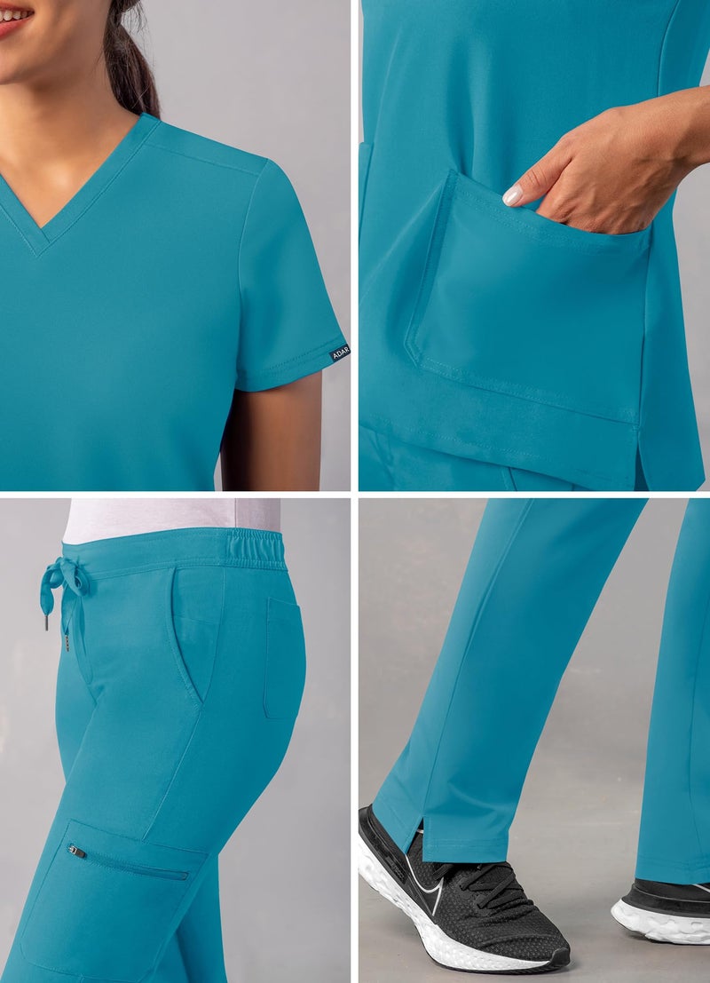 Adar Uniforms Adar Addition Scrubs Set for Women - Stretch V-Neck Scrub Top & Skinny Cargo Scrub Pants, 10 Pockets - A9200 - Teal Blue - L - Image 4